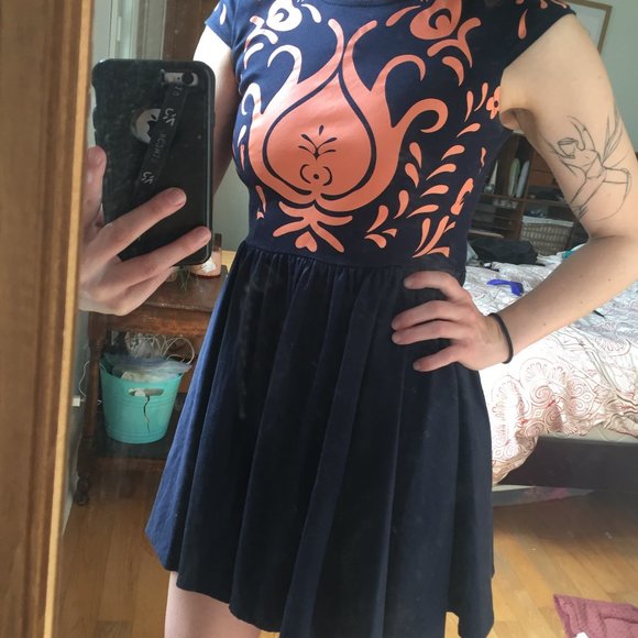 Navy Patterned Fit & Flare Dress - Picture 3 of 7